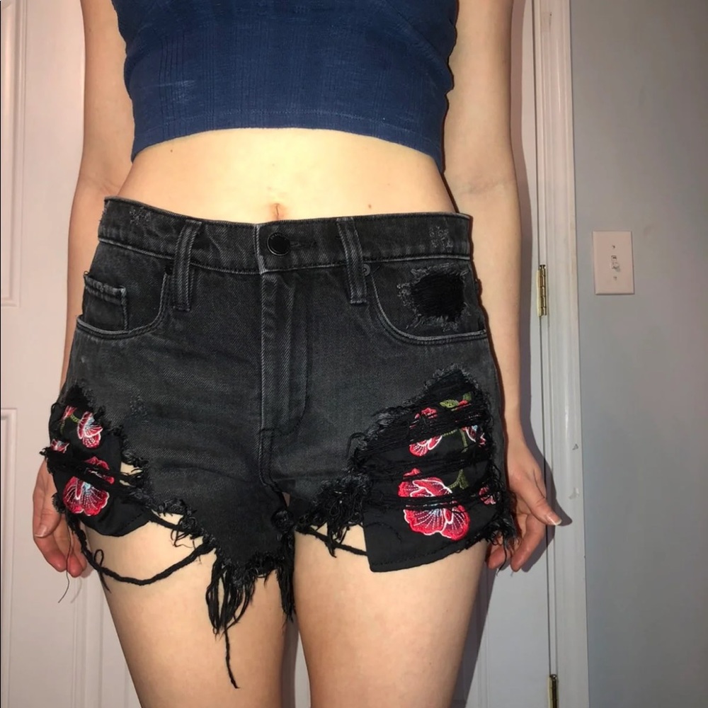 distressed high rise shorts